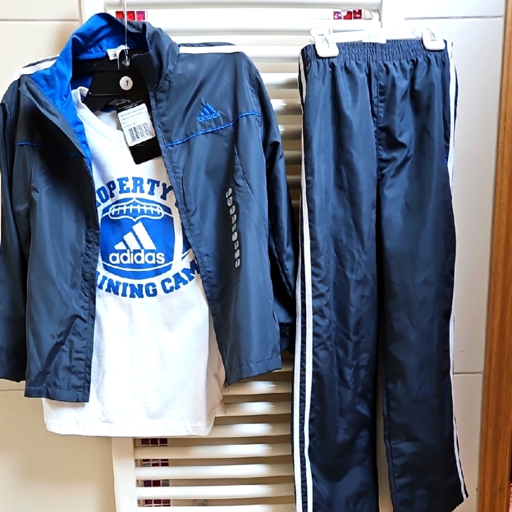 Adidas Blue and White Tracksuit Set
